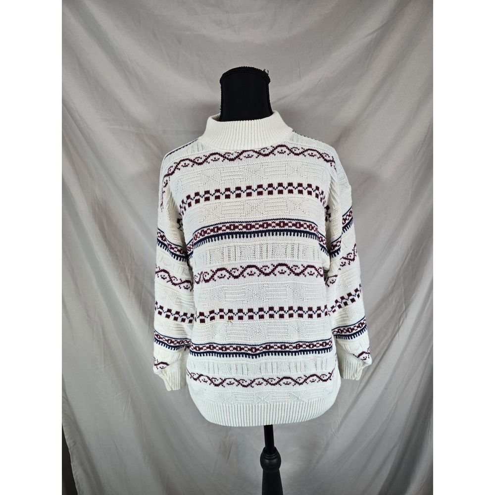 Vintage American Pride Sweater Womens Medium White Blue Knit Pullover Crewneck